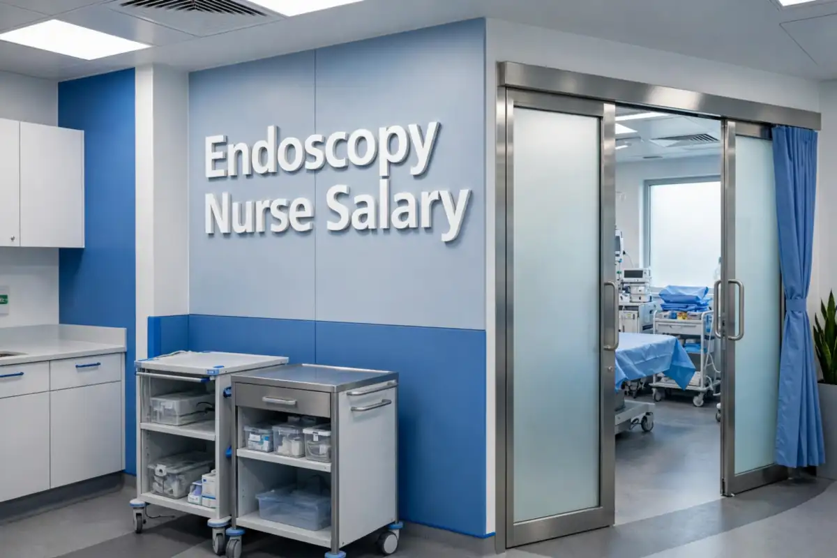 Endoscopy nurse pay 2026/27: a hospital endoscopy unit with 3D wall signage